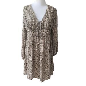 Altar'd State V Neck Tie Babydoll Dress Size Medium Animal Print NEW NWT AE203